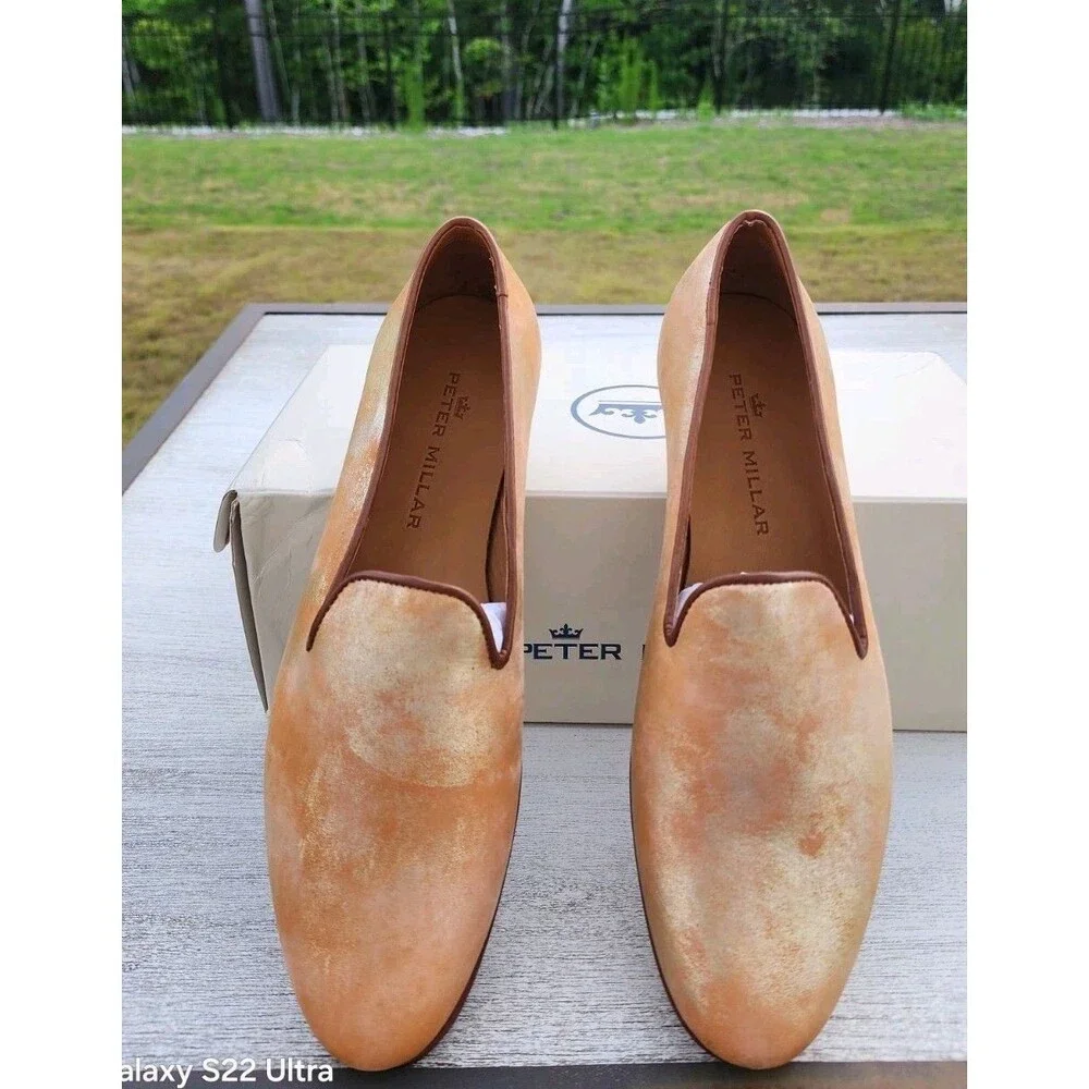 New Peter Millar Women's 8.5 M Belgian Walker Flats Shoes NIB $199 Gold